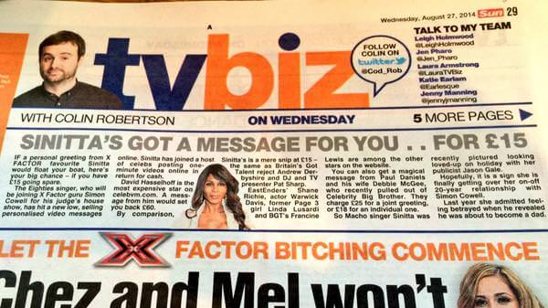 PR UK -style: loads of spontaneous coverage for CelebVM following this mention in the Sun
